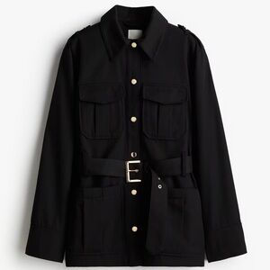 H&M Black Utility Belted Jacket with Gold Buttons